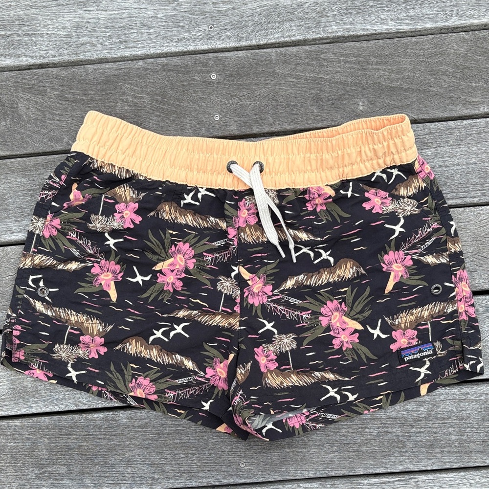 Patagonia Girl’s Black Floral Athletic Shorts